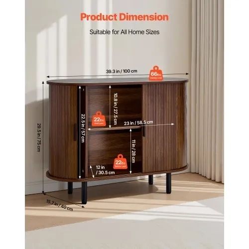 Coffee Bar Cabinet, Mid Century Fluted Coffee Bar Table, Buffet Stand Cabinet with 2 Sliding Doors, Sideboard Buffet Station for Living Room, Entryway, Kitchen, 100 x 40 x 75 cm, Walnut