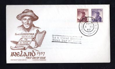 1957 Ireland Centenary of the Birth of Thomas O Criomhtain (Author) Commemorative Stamps Illustrated First Day Covery (FDC) with Baile Atha Cliath (Dublin) cancel