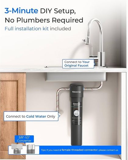 15UA Under Sink Water Filter, 19000 Gallons High Capacity Water Filter System Direct Connect to Kitchen Faucet, Reduce PFAS, PFOA/PFOS, Lead, Chlorine, Bad Taste, NSF/ANSI 42 Certified