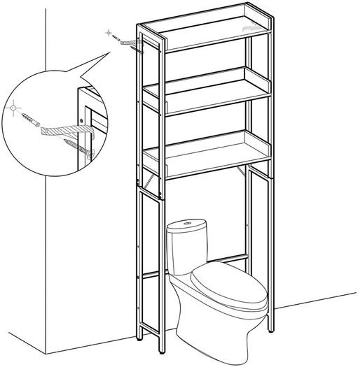 Toilet Shelf Bathroom Shelf Washing Machine Shelf with 3 Open Shelves Space Saving Sturdy Easy Assembly Industrial Design Vintage Brown Black