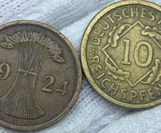 Germany 1924 A 2 rentenpfennig; 1935 D 10 reichspfennig