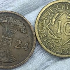 Germany 1924 A 2 rentenpfennig; 1935 D 10 reichspfennig