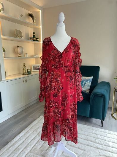 Ladies Red Floral Chiffon Dress with Slip from Primark