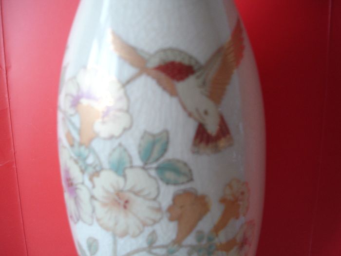 Crackle Glaze Vase   Humming Bird Sucking Nectar  11inches