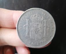 1893 Spain Silver 5 Pesetas Coin