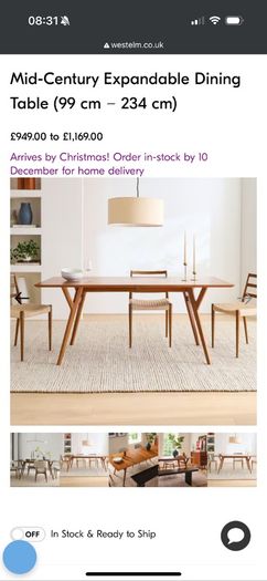 West Elm extendable dining table - mid-century