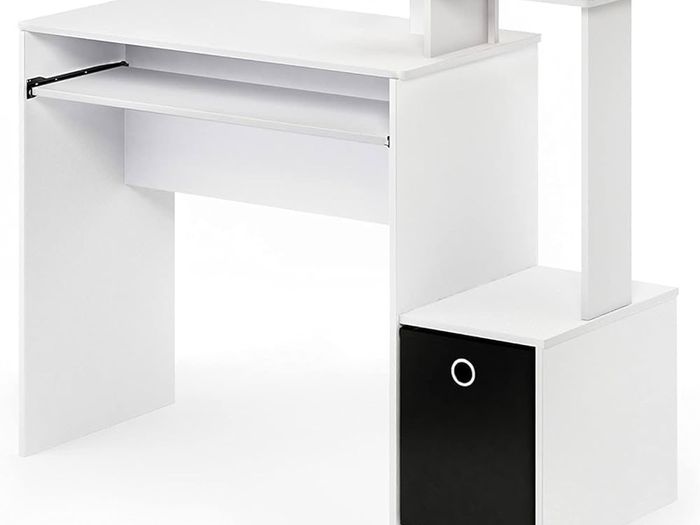 NEW SALE | Multipurpose Home Office Computer Writing Desk, Computer Desk, Study Desk, w/Bin, White/Black, 100.1 (W) x 86.6 (H) x 39.9 (D) cm