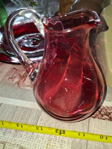 Beautiful Cranberry Glass Jug in Good Condition no chips or cracks Postage Available,