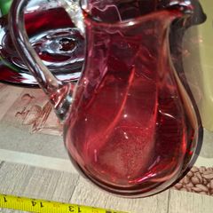 Beautiful Cranberry Glass Jug in Good Condition no chips or cracks Postage Available,