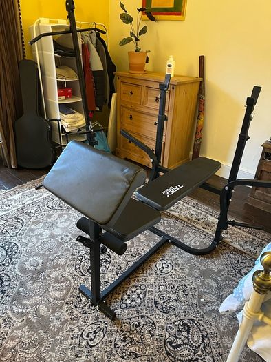 Adjustable Multi Gym Bench, Preacher Curl, Lat Pulldown, Barbell, EZ Bar, Adjustable Dumbbells + 47.5kg Weight Set