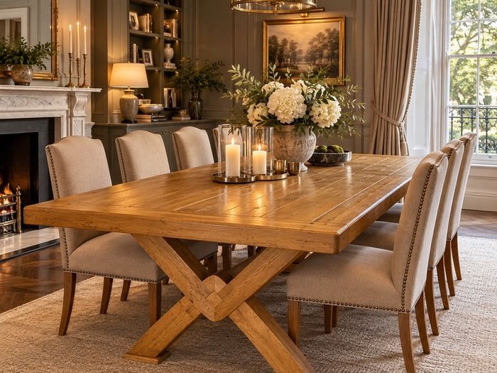 Large Solid Oak 8-Seater Dining Table