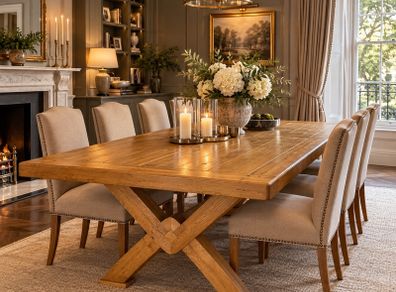 Large Solid Oak 8-Seater Dining Table