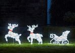 120 plush LED reindeer with sleigh power-operated white timer inside and outside