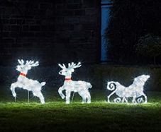 120 plush LED reindeer with sleigh power-operated white timer inside and outside