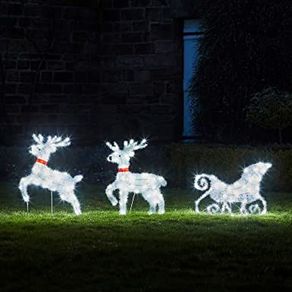 120 plush LED reindeer with sleigh power-operated white timer inside and outside