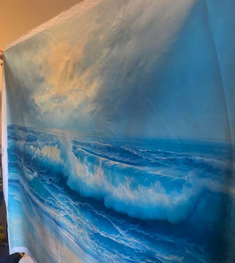 Large Hand Painted Oil on Canvas - Seascape with Seagulls