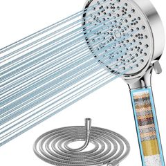 Hard Water Filter Shower Head and Hose with 20 Stage Filter, 6 Spray Jet Modes High Pressure Bathroom Shower Head, Large Powerful Handheld Showerhead for Residual Chlorine Remove