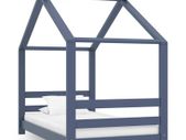 Kids Bed Frame Grey Solid Pine Wood 70x140 cm