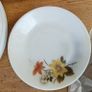 Vintage JAJ Pyrex set of 16 plates  "Autumn Glory" floral pattern, made of white milk glass in England 1970s Image 5