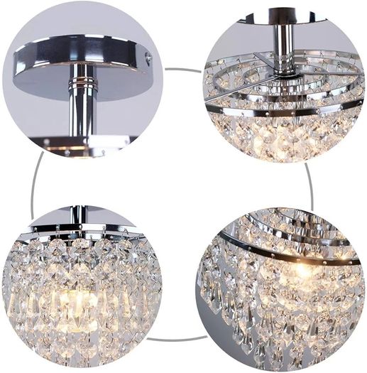 Modern Crystal Chandelier Ceiling Light Fitting Hallway Lights Ceiling Light 3 Tiers Crystal Raindrop Chandelier for Bedroom Living Room Dining Room (Chrome