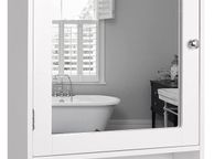 main image for ad Bathroom Medicine Cabinet Wall Mounted Mirror Cabinet with Single Doors and Adjustable Shelf, Accent Home Furniture Wooden Storage Cabinets Organizer, White