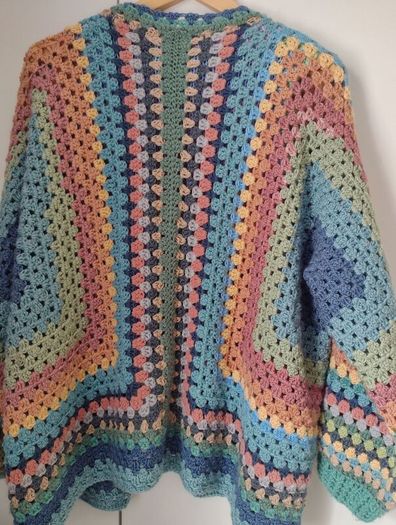 Crocheted colourful hexagon jacket