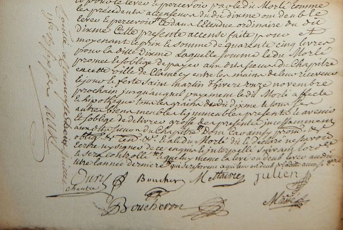1752 Notarial Agreement: Tithe Lease of Clamecy Bail d'Accense.Signed Antique Document
