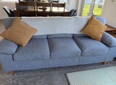 Couch and 2 Armchairs with storage Pouffe