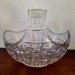 Vintage cut crystal basket with handle