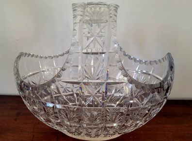 Vintage cut crystal basket with handle