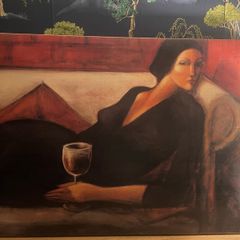 Beautiful large canvas"Over a Vino "by Hayley Brown