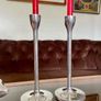 Mid Century Modern Pair Aluminium Tulip Taper Candlesticks Image 4