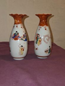 Vintage pair of hand painted Japanese Vases