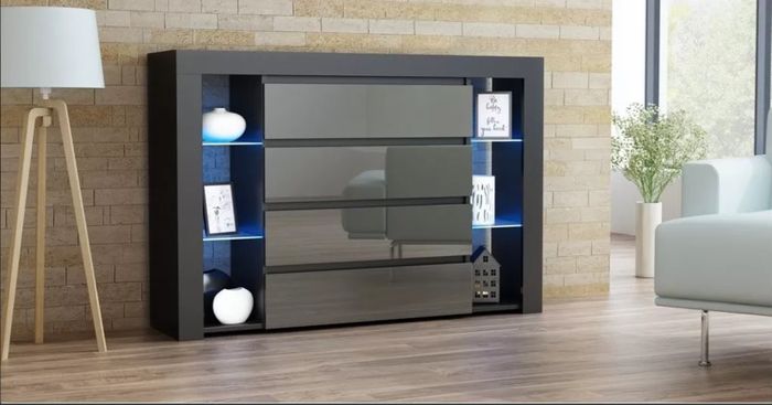 LED Sideboard With 4 Drawers Modern Sideboard With LED lights LED Cabinet Living Room High Gloss Sideboard