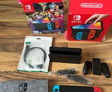 Nintendo Switch OLED Neon + Case & Brand New HDMI