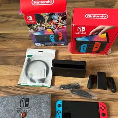 Nintendo Switch OLED Neon + Case & Brand New HDMI