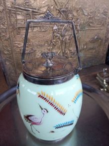 1930s glass painted biscuit barrel, D18