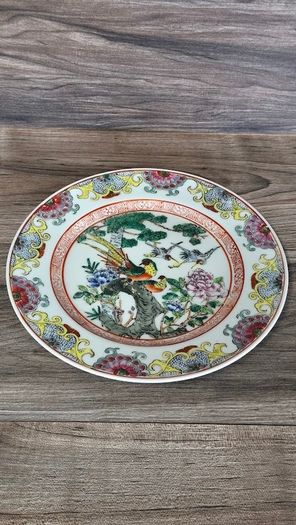 Qianlong Chinese Antique Plate 10 Inch 26cm Paradise Birds Flowers