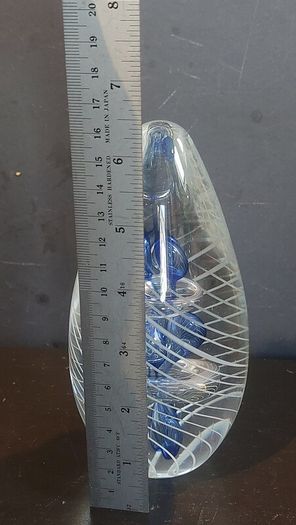 Fabulous Vintage Retro Large Art Glass Hand-Blown Teardrop Ovoid-Shaped  Paperweight with a Stunning Intricate Pattern in Blue, Clear and Opaque White Glass