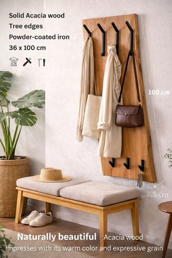Wall Coat Rack Acacia Solid Wood