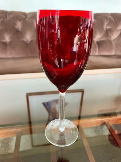 Vintage Italian Hand Blown Ruby Red Wine or Water Goblets 23 cm Tall