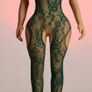 Sexy dark green stretchy mesh ribbons bodystocking Image 4