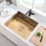 Stainless Steel Kitchen Sink, 50X45CM Small Sink, BoomHoze Undermount Single Bowl Outdoor Campervan with Silencer Pad, Drainer Fittings, Drop in Flushmount or Topmount Installation, Gold Image 9