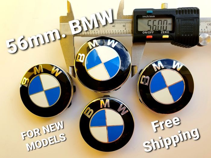 Set of 4 brand new 56mm BMW Classic BLUE / WHITE alloy wheel caps 56