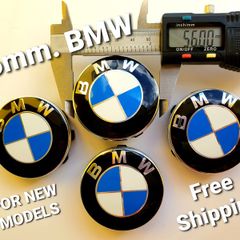 Set of 4 brand new 56mm BMW Classic BLUE / WHITE alloy wheel caps 56