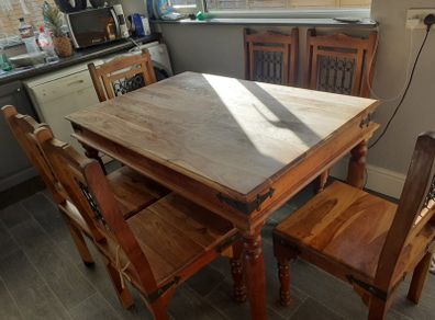 Solid oak wooden table 6 chairs