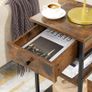_Tall Bedside Table With One Drawer And 2 Shelves, Space-Saving Industrial Style, Vintage Brown/Black Image 5