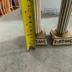 Vintage Pair of candlesticks shabby chic, resin pillar with roses