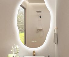 Irregular Bathroom Mirror with LED Lights 600x900mm, Bluetooth Led Bathroom Mirror, Anti-Fog, 3000K-6500K, Dimmable, Memory, HD Tempered Glass, IP44 Waterproof, Horizontal/Vertical