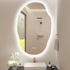 Irregular Bathroom Mirror with LED Lights 600x900mm, Bluetooth Led Bathroom Mirror, Anti-Fog, 3000K-6500K, Dimmable, Memory, HD Tempered Glass, IP44 Waterproof, Horizontal/Vertical